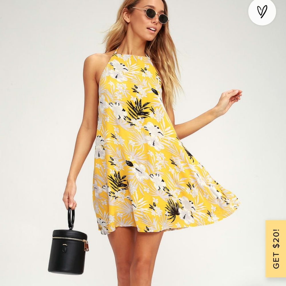 Lulus Sofi Tropical Print Halter Dress